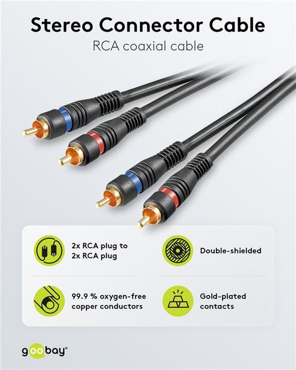 Produktbild Goobay Stereo Verbindungskabel 2x Cinch, zweifach geschirmt (0.20 m)