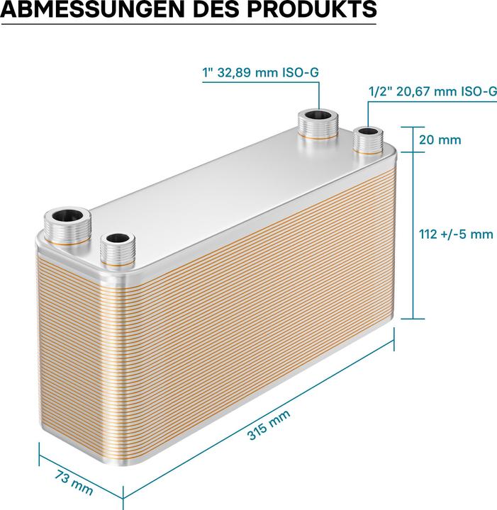 Actual product image Wiltec Hrale Stainless Steel Heat Exchanger 50 Plates max. 210 kW Plate Heat Exchanger