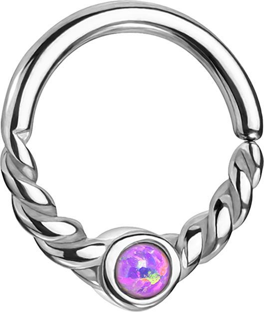 Actual product image Star Piercing Micro Piercing Ring silver half braided with Opal violet (Surgical steel 316L, without brass)