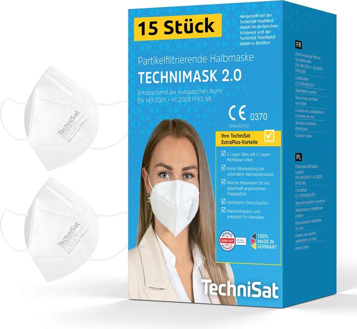 Actual product image TechniSat TECHNIMASK 2.0 - FFP2 mask (5-layer face mask with high-quality fleece, mouth and nose protection) (FFP2, 15 x)