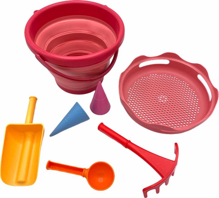 Image du produit Schildkröt Sand Toys Seau pliable rouge jeu de sable, 9x22 cm, 7 pcs., accessoires, 18 mois