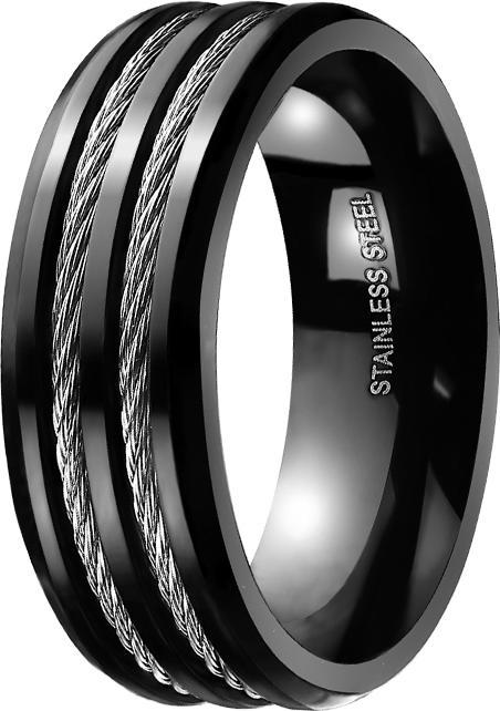 Image du produit Star Piercing Anneau noir deux cordes argent (Acier chirurgical 316L, sans laiton)
