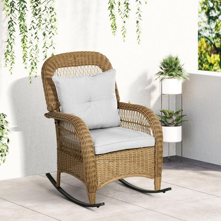Actual product image Outsunny Rattan Rocking Chair with Seat Cushion