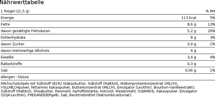 Valori nutrizionali e ingredienti Novo Barretta proteica per la pausa (Cioccolato al latte, 16 pz., 16.21 g)