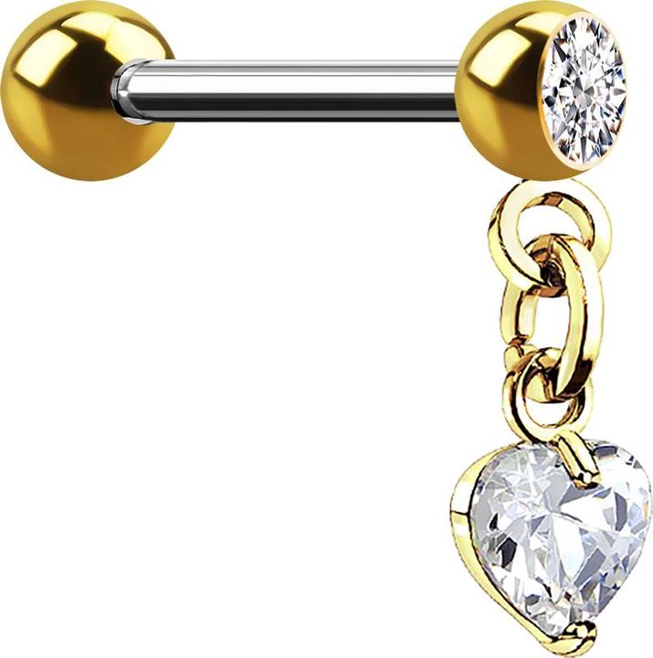 Image du produit Star Piercing Micro Barbell 14k vergoldet mit Kugel und Anhänger Herz (Laiton, Acier chirurgical 316L)