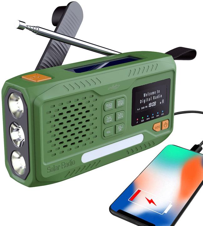 Actual product image Infactory Mobile DAB+ crank radio with EWF, solar panel, LED and USB power supply unit (DAB+, VHF, Bluetooth)