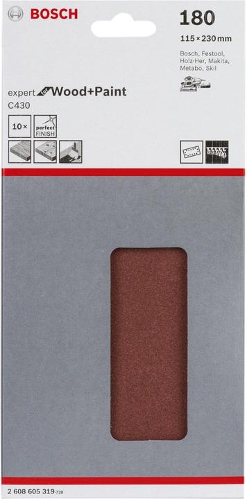 Actual product image Bosch Professional Zubehör Sanding sheet C430, 115 x 230 mm, 180, 14 holes, pack of 10 (180)