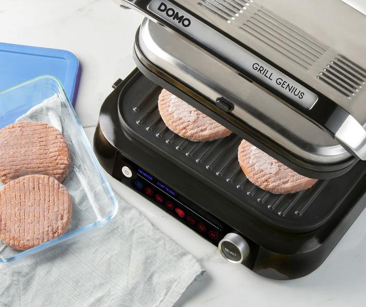 Produktbild Domo Genius Elektro Kontaktgrill Antihaftbeschichtung, mit Display Edelstahl, Schwarz (EU-Stecker)