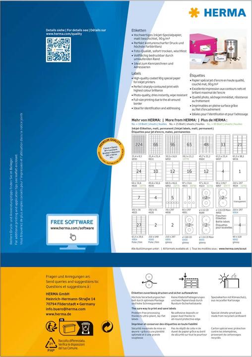 Produktbild HERMA Inkjet Etiketten A4