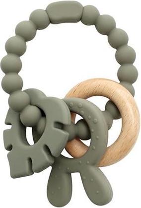 Actual product image Imagetoys Magni - Teether bracelet silicone with wooden ring leaves and bunny-ears appendix - Green (5578)