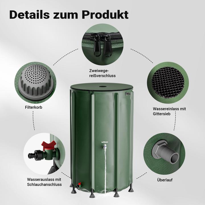 Immagine prodotto Wiltec Barile pieghevole per l'acqua piovana 500l Barile per l'acqua piovana Serbatoio per l'acqua (500 l)