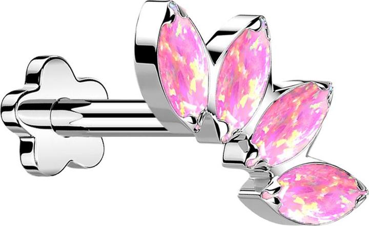 Produktbild Star Piercing Micro Threadless Labret Blume silber Fächer mit vier Opale pink (ohne Messing, Titan G23)