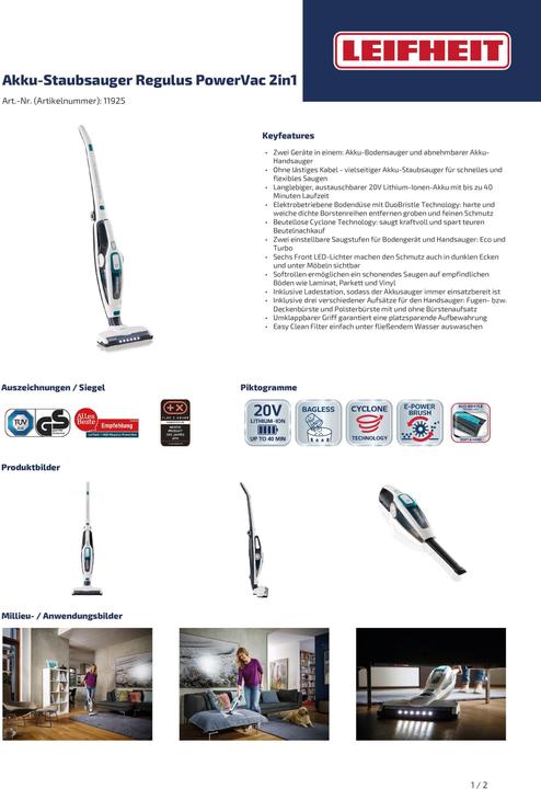 Produktbild Leifheit Akku-Staubsauger Regulus PowerVac 2in1
