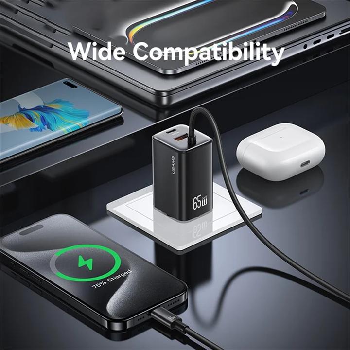 Immagine prodotto Usams Ładowarka sieciowa JC Series CC266 65W GaN Fast Charger 2xUSB-C 1xUSB-A czarny (65 W)