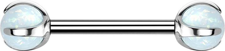 Star Piercing Barbell Innengewinde silber mit zwei Kugeln Opal weiss gefasst (ohne Messing, Titan G23)