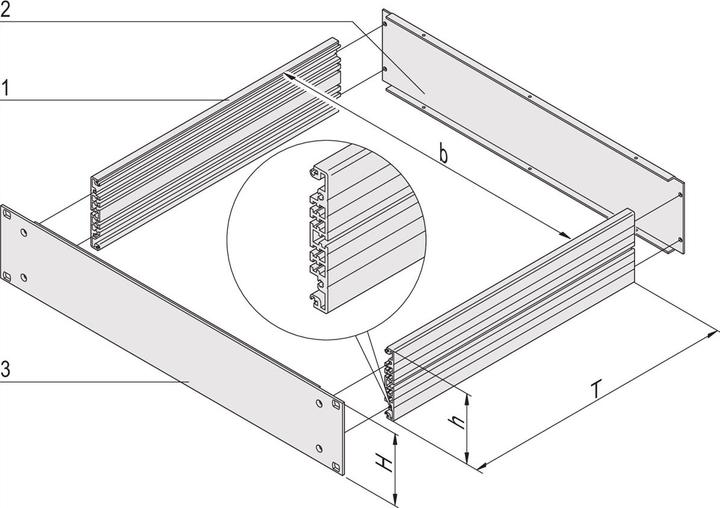 Produktbild Schroff 19"- Einschub Aluminium (Grundbausatz) - MULTIPAC GRUNDAUSB.3HE 280T