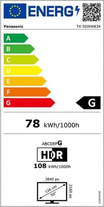 Energie-Label Panasonic TX-50JXW834 (50", JXW834, LCD, 4K, 2021)