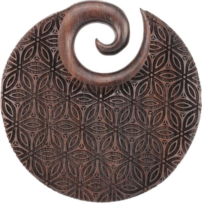 Produktbild Star Piercing Ohrgewicht Spirale Teller Mandala Blume des Lebens aus Narra Holz (ohne Messing, Organisch)