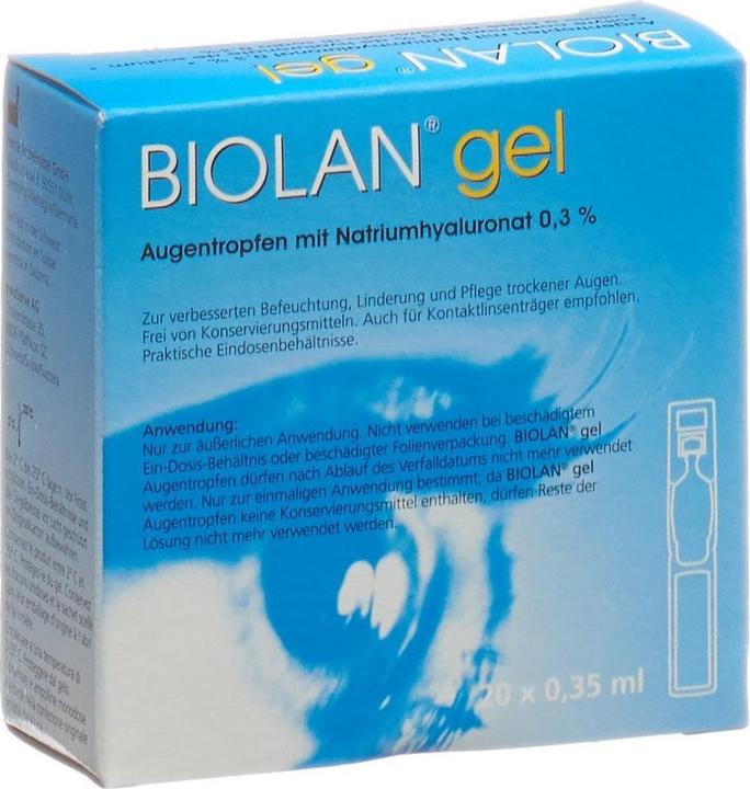 Biolan Gel Augentropfen (7 ml, Biolan Augentropfen/Gel mit Natriumhyaluronat 0.3% zur verbesserten Befeuchtung, Linderung und Pflege trockener Augen)