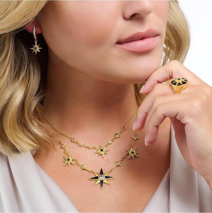 Produktbild Thomas Sabo Halskette Royalty Stern & Mond Gold (925er Silber, Mit Stein(en), Vergoldet, 40 - 45 cm)