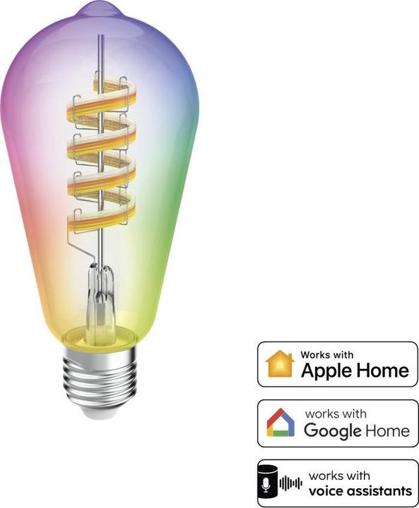 Etichetta energetica Hama Lampada LED intelligente, Matter, E27, retrò, filamento ST64, RGBW, dimmerabile, con app (E27, 4.90 W, 470 lm, 1 x, F)