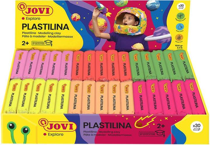 Produktbild Jovi Plastilina Display, Knetmasse Leuchtfarben sortiert, 30 x 50 g (5 x 6 Farben)