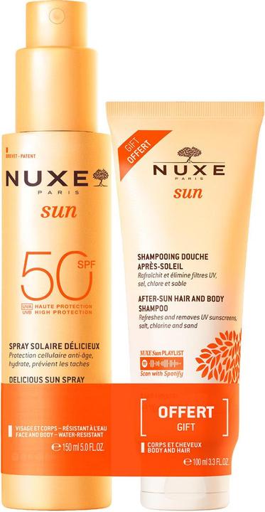 Actual product image Nuxe Sun Set Sonnenspray Gesicht & Körper LSF 50 + After-Sun-Duschshampoo (Sun spray, SPF 50, 250 ml)