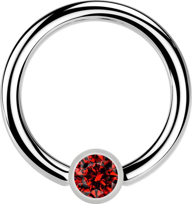 Star Piercing Ball Closure Ring silber und Kristall rot (Chirurgenstahl 316L)