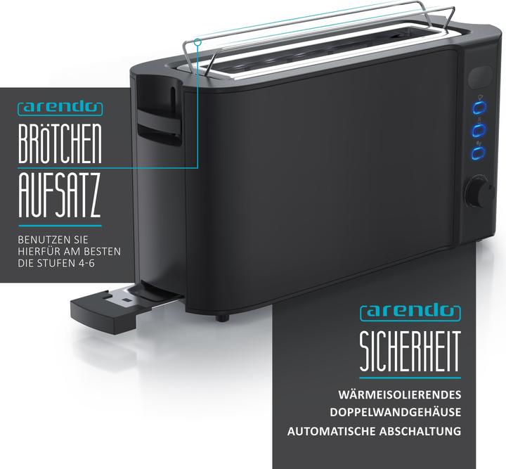 Produktbild Arendo Toaster Edelstahl 2 Scheiben Langschlitz, Brötchenaufsatz, Display mit Restzeitanzeige, Doppelwand