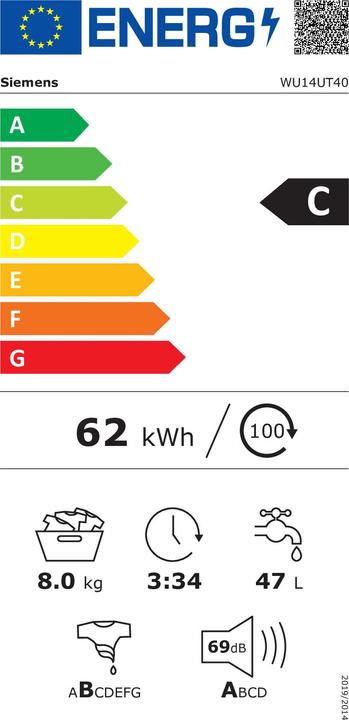Energie-Label Siemens WU14UT40 (8 kg, Links)