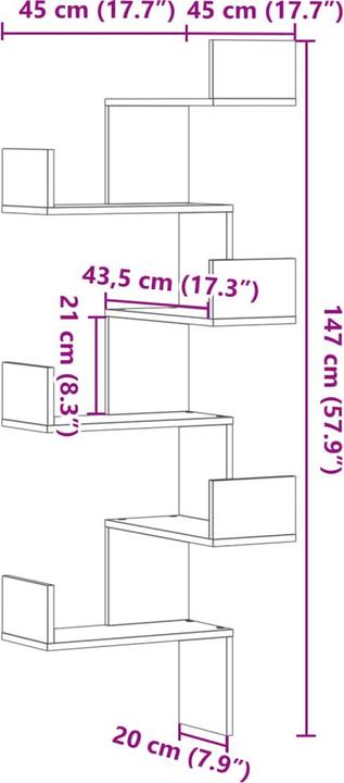 Produktbild VidaXL Wand-Eckregal (45 x 45 x 147 cm)