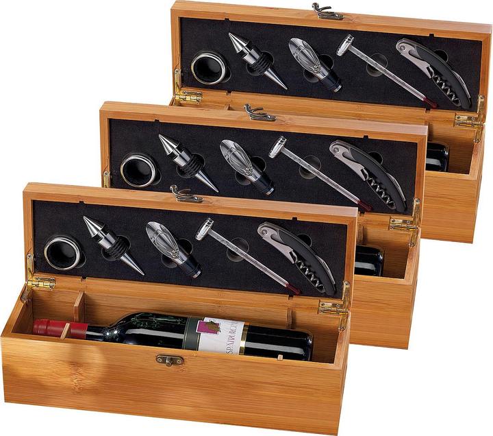 Produktbild Carlo Milano 3x 5-teiliges Sommelier-Set in edler Geschenkbox für 1 Weinflasche (Weinverschluss, Weinthermometer, Weinausgiesser)