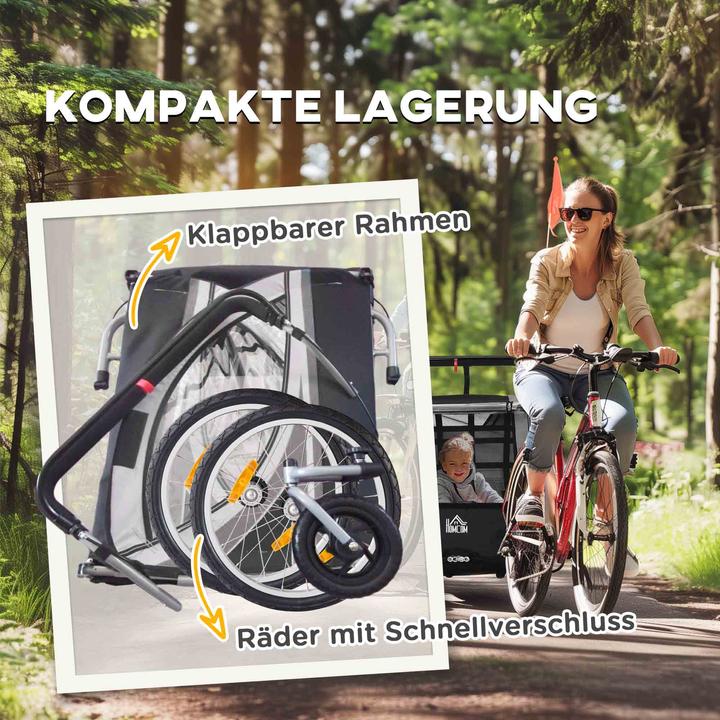 Produktbild Homcom Kinderfahrradanhänger Stahl, Polyester Grau+Schwarz