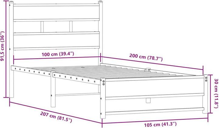 Produktbild VidaXL Metallbett Bett Lattenrost Einzelbett Bettgestell ohne Matratze 100x200cm (100 x 200 cm)