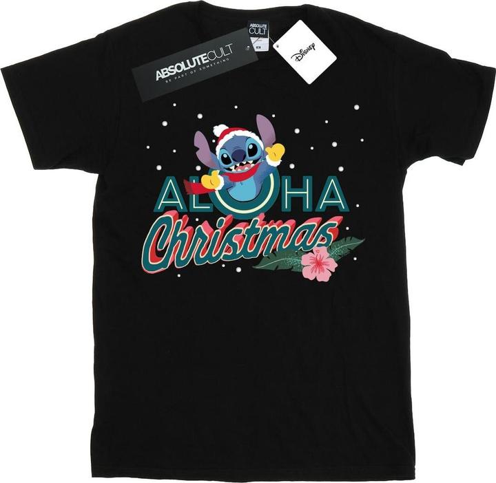 Actual product image Disney Womens/Ladies Lilo And Stitch Aloha Christmas Cotton Boyfriend T-Shirt (XXL)
