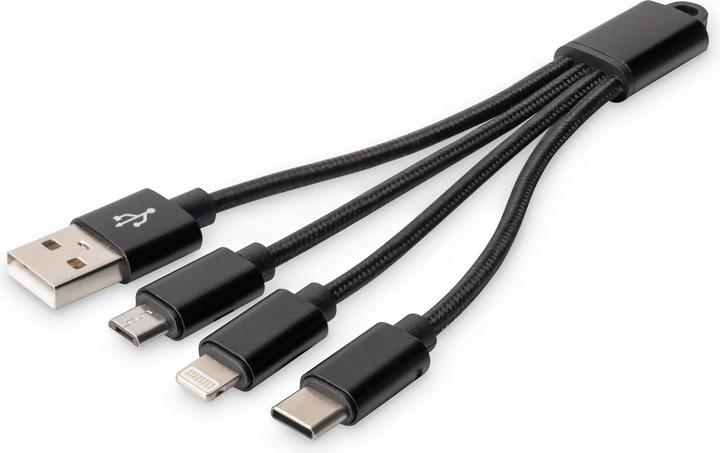Digitus Cavo di ricarica 3 in 1, USB A - Fulmine + Micro USB + Tipo-C (0.15 m, USB 3.2 Gen 1)