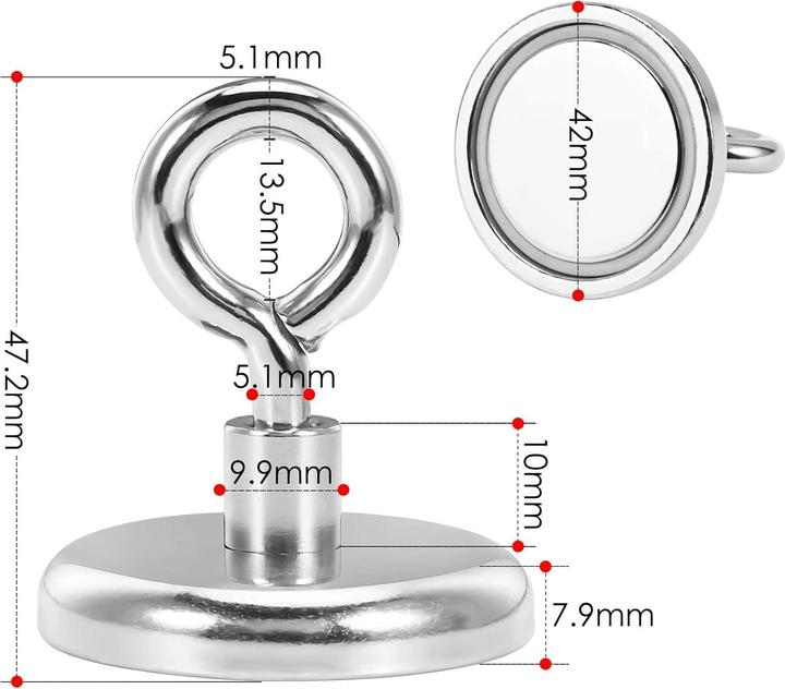 Image du produit Swissdetector Aimants à oeillet - Extra puissants - Ø 42 MM - Force 72.5 kg (X 1) (1 x)
