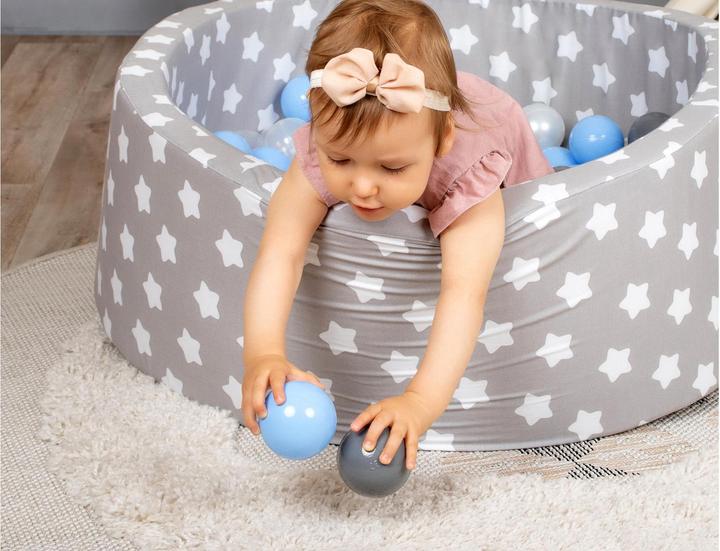 Actual product image Knorrtoys Ball pool soft - "Grey white stars" - 300 balls cream/grey/lightblue (approx. 6 diameters)