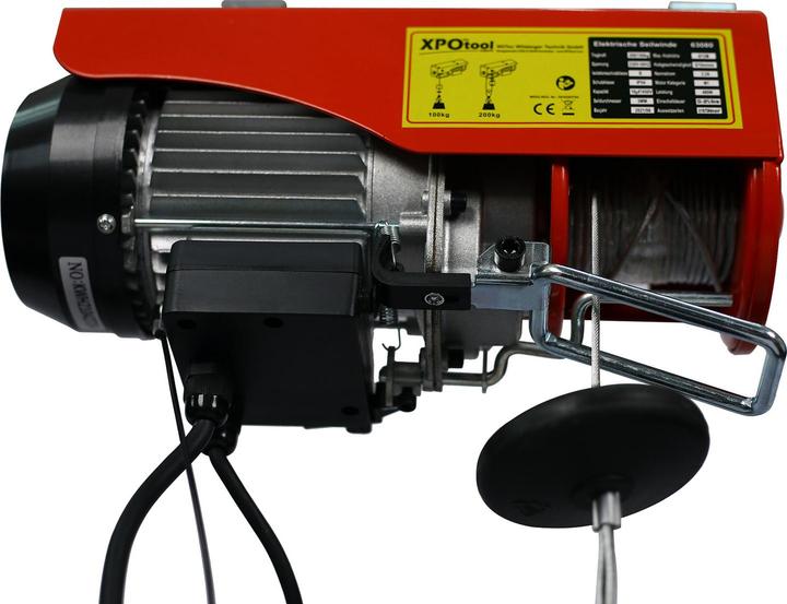 Image du produit Wiltec Treuil électrique 480W Treuil motorisé 100/200kg max. Câble 12/6m Commande à une main