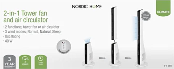 Productafbeelding Nordic Home 2-IN-1 torenventilator en luchtcirculatiepomp, 3 snelheden