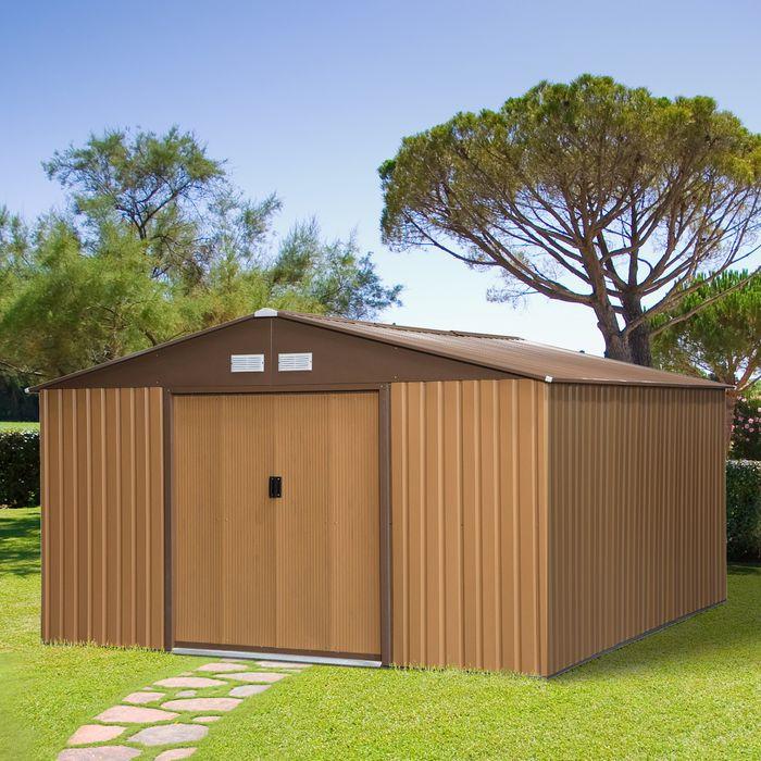 Immagine prodotto Swisshandel24 Casetta da giardino con piastra di base Casetta da giardino Casetta da giardino in metallo Marrone
