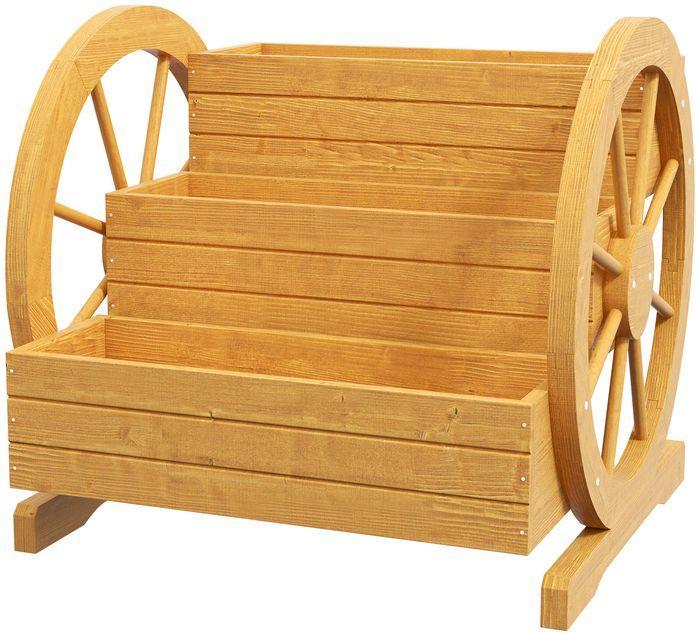 Actual product image Swisshandel24 Hochbeet aus Holz, Blumenkasten mit 3 Etagen, Gemüsebeet mit Wagenrad-Dekor, Kräuterbeet mit Entwäss