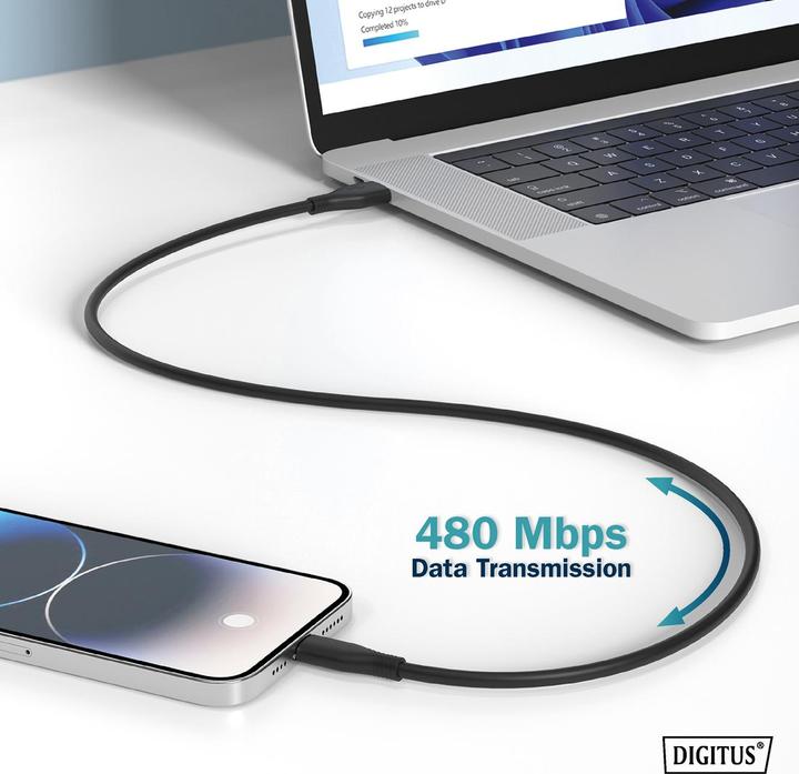Immagine prodotto Digitus Cavo di collegamento USB-C in silicone, 0,5 m, nero (0.50 m, USB 2.0)