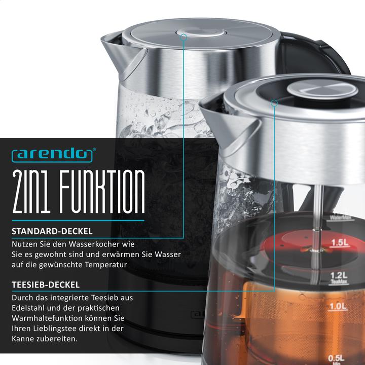 Actual product image Arendo Breakfast set, kettle 1.7l temperature selection, 2-slice toaster & egg cooker for 3 eggs, silver