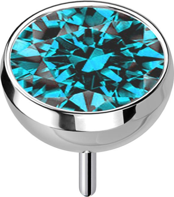 Star Piercing Threadless Halbkugel silber mit Kristall aqua (ohne Messing, Titan G23)