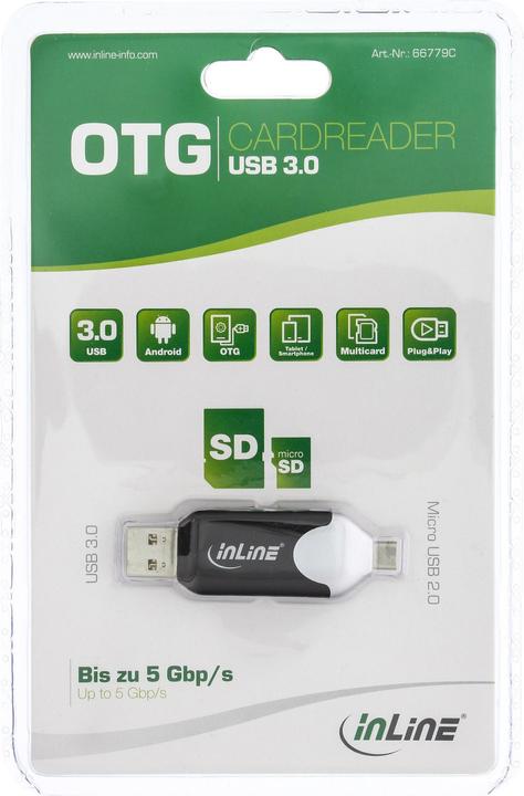 Immagine prodotto InLine Lettore di schede USB OTG con doppia interfaccia USB 3.0 e Micro-USB 2.0, per SDXC e microSDXC (Micro USB, USB 3.0)