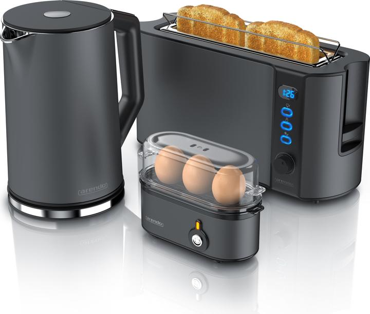 Actual product image Arendo Breakfast set, kettle 1.5l temperature selection, 2-slice toaster & egg cooker for 3 eggs, grey