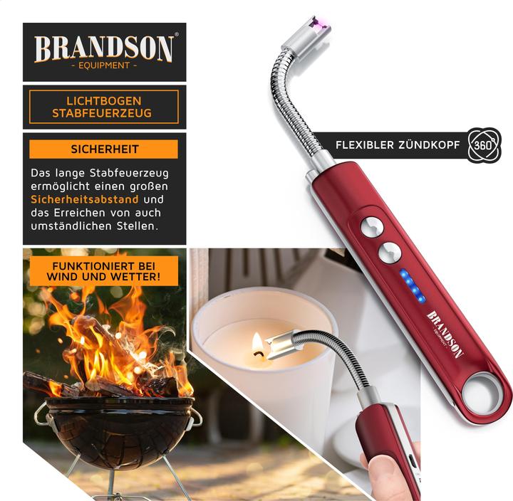 Produktbild Brandson Stabfeuerzeug elektrisch, Lichtbogen Feuerzeug, Kerzenanzünder, USB aufladbar, für Kerzen, Grills