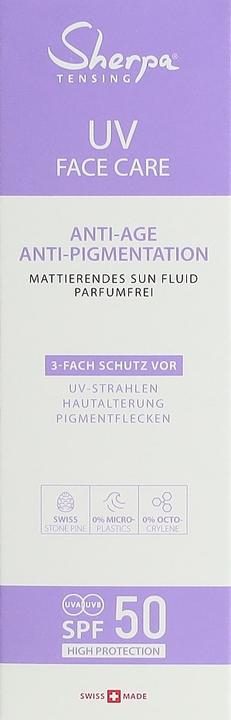 Energie-Label Sherpa Tensing Sun Fluid Anti-Aging SPF 50 (Sonnengel, SPF 50, 50 ml, 68 g)