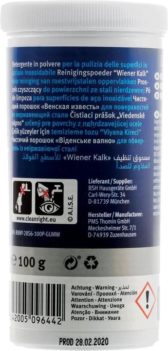 Nutritional values and ingredients Siemens Cleaning powder Vienna lime